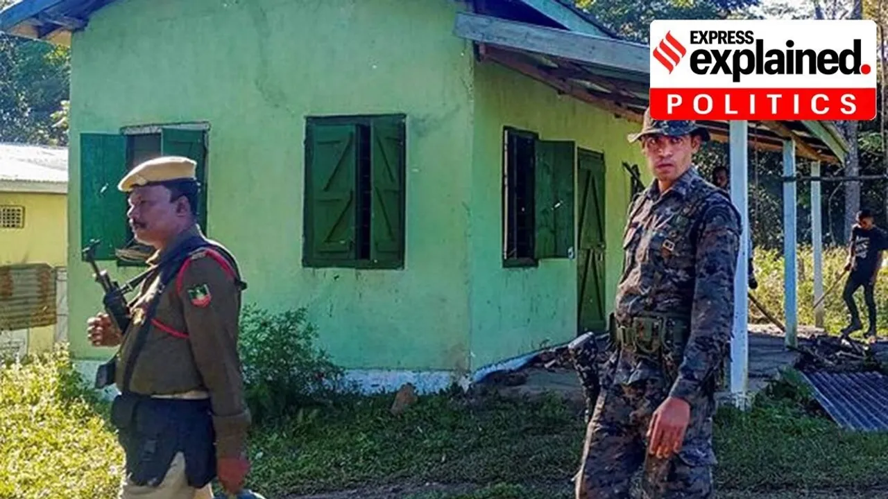 Security personnel stand guard in West Karbi Anglong district on November 23