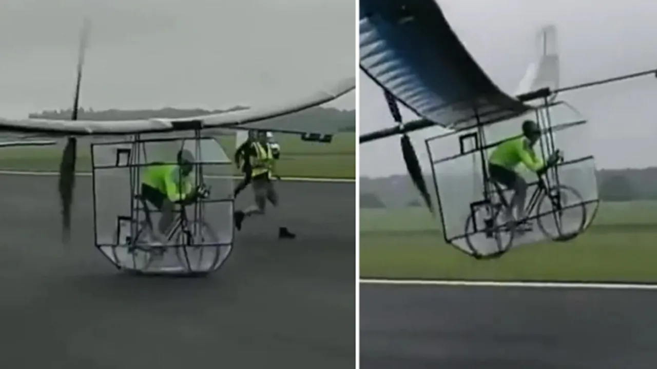 flying bicycle video, flying bicycle, man fly a bicycle like a plane, viral video of man fly a bicycle like a plane, Amazing video, viral video,