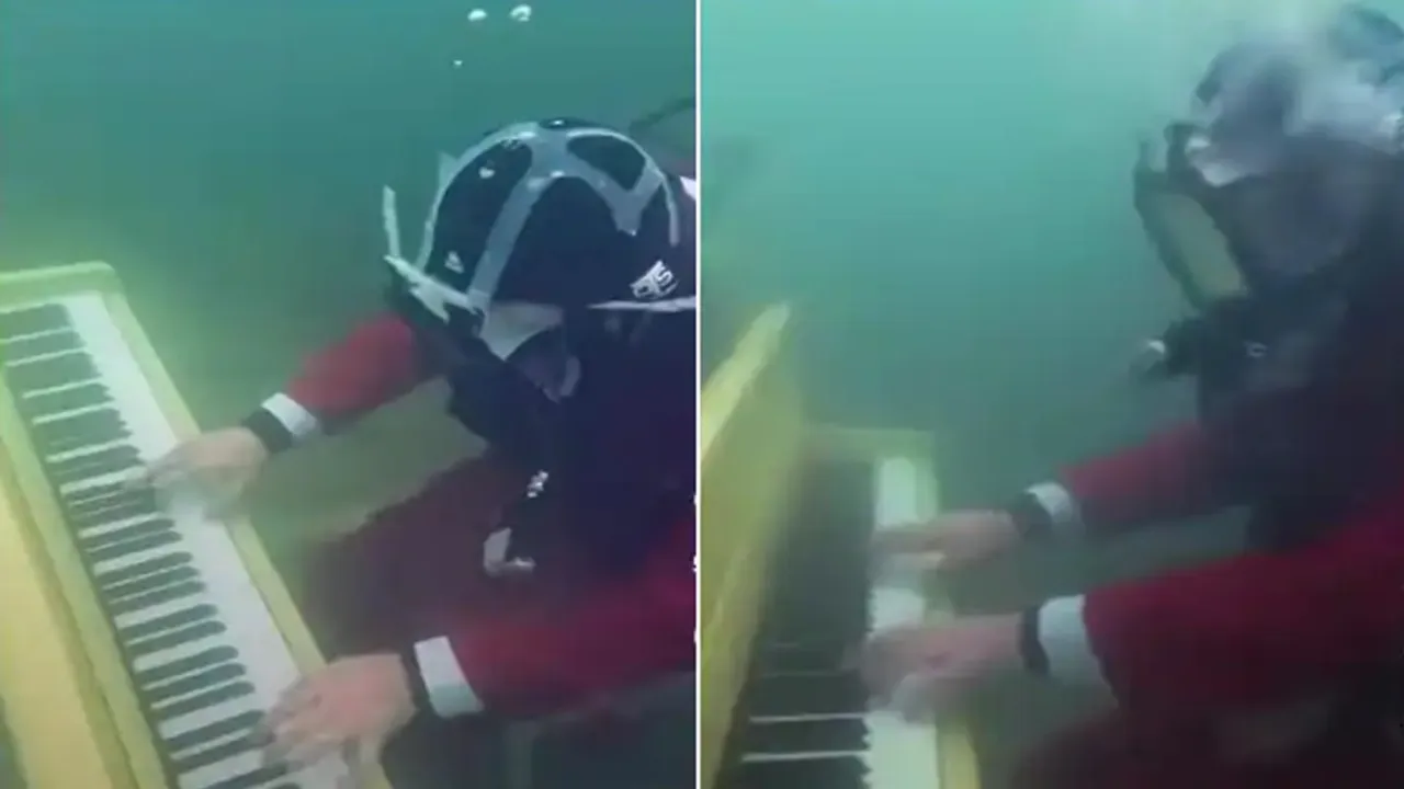 trending Video, viral video, man playing piano under water, video of man playing piano, funny video, interesting video, trending musical video, music, latest music video, song video,