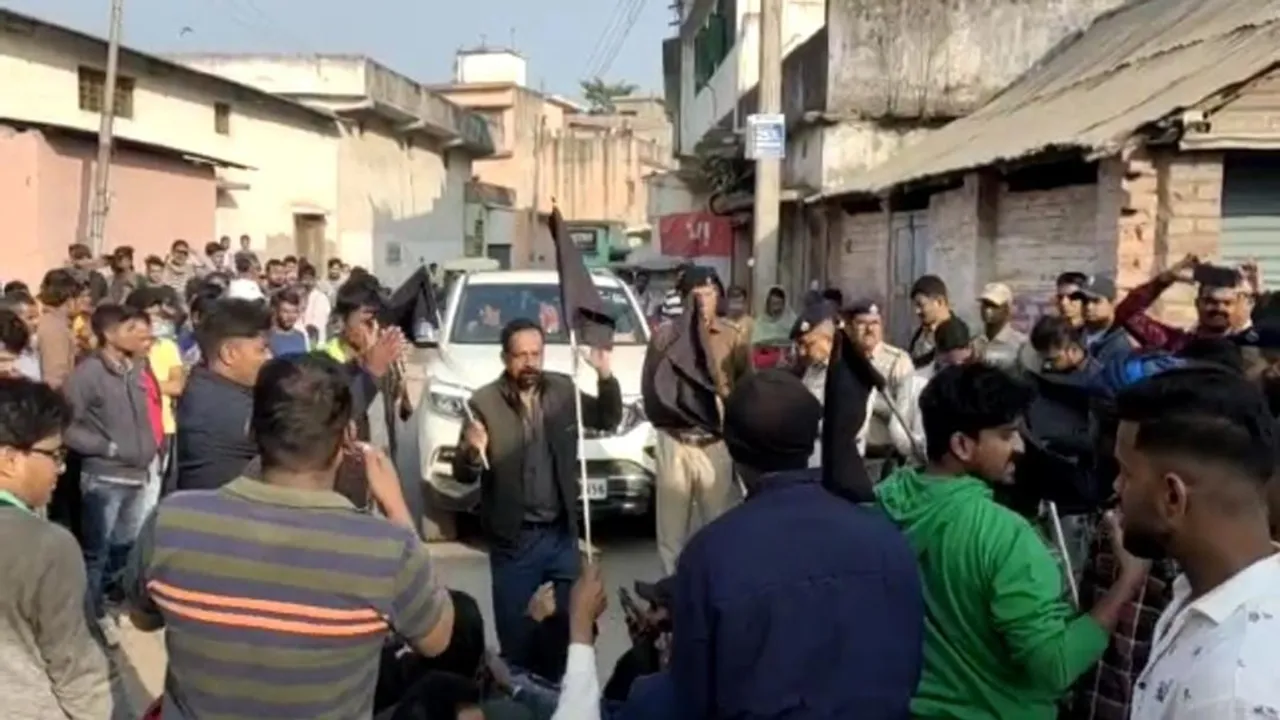 tmc protests against north malda bjp mp khagen murmu at malda ,