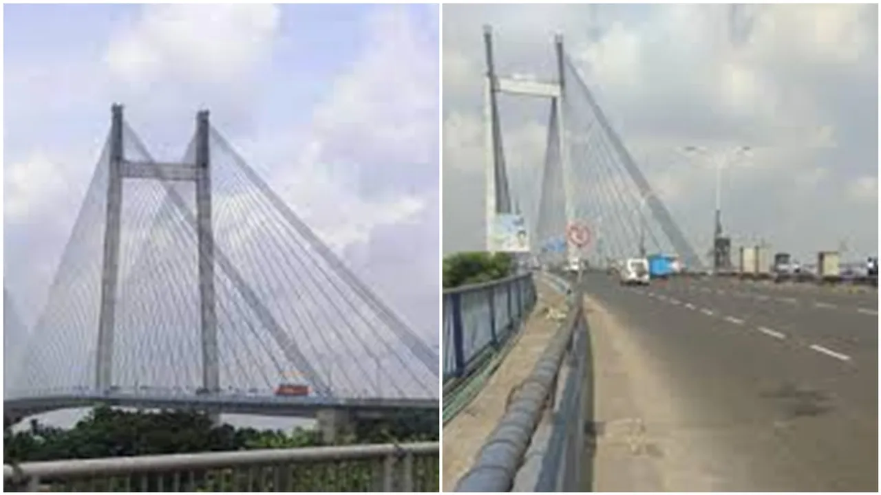 A man jumps into the Ganga from the second Hooghly bridge