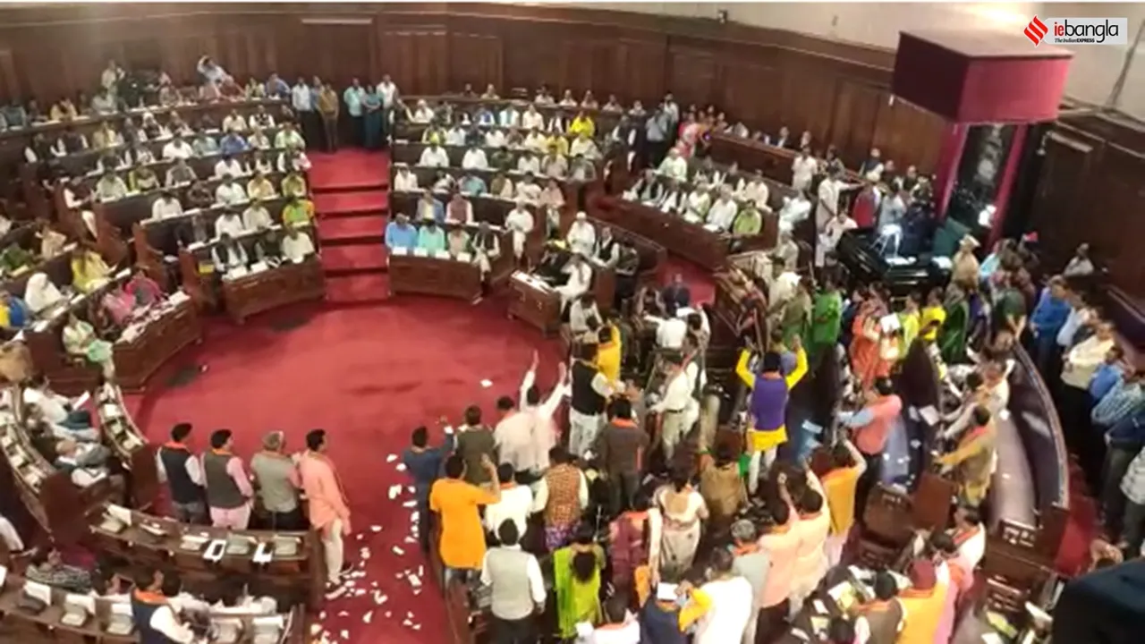 budget session 2023 west bengal assambly cv ananda bose mamata banerjee tmc bjp updates, উত্তাল বিধানসভা, রাজ্যপালের বাজেট বক্ততার মাঝেই 'চোর ধরো জেল ভরো' স্লোগান