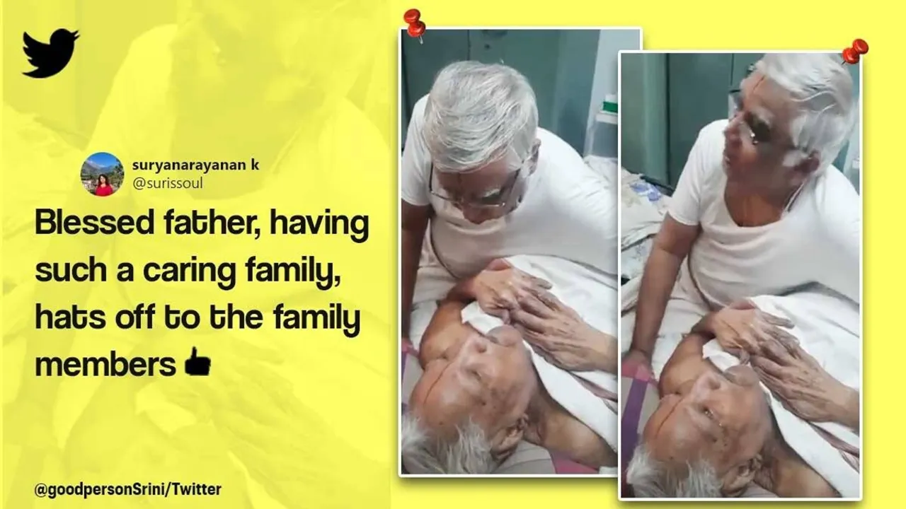 Elderly man sings song for father who is more than 100 years old, father son bond, son sings song for father, viral video, Twitter, India, viral, trending, indian express