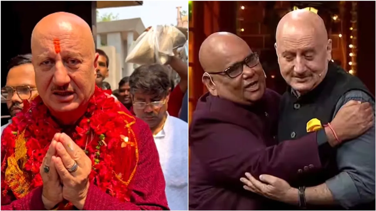 anupam kher, anupam kher at kalighat, anupam and satish kaushik friendship
