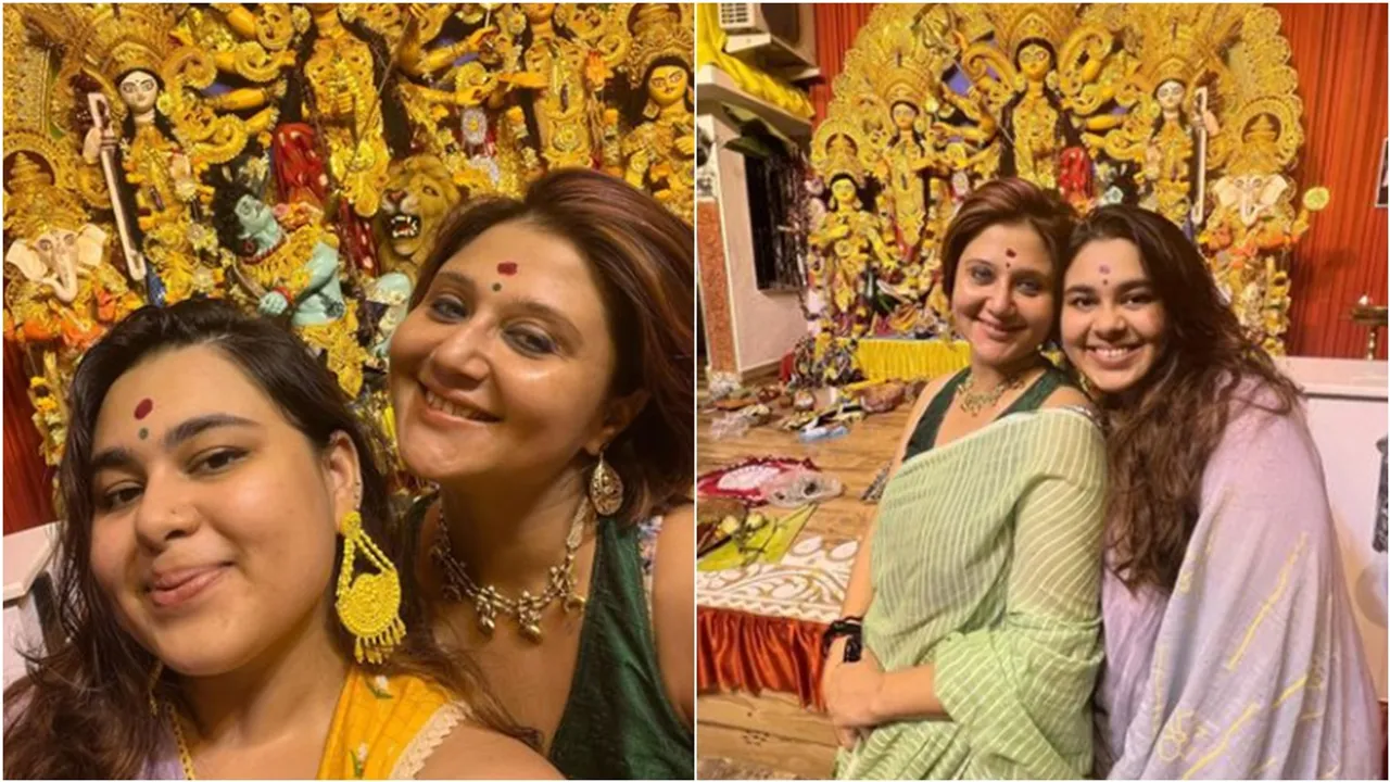 Swastika with daughter anwesha celebrate basanti Puja