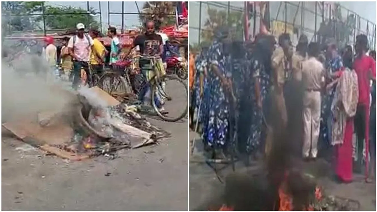 Blockade-protest in Serampore over the death of a woman hit by a dumper