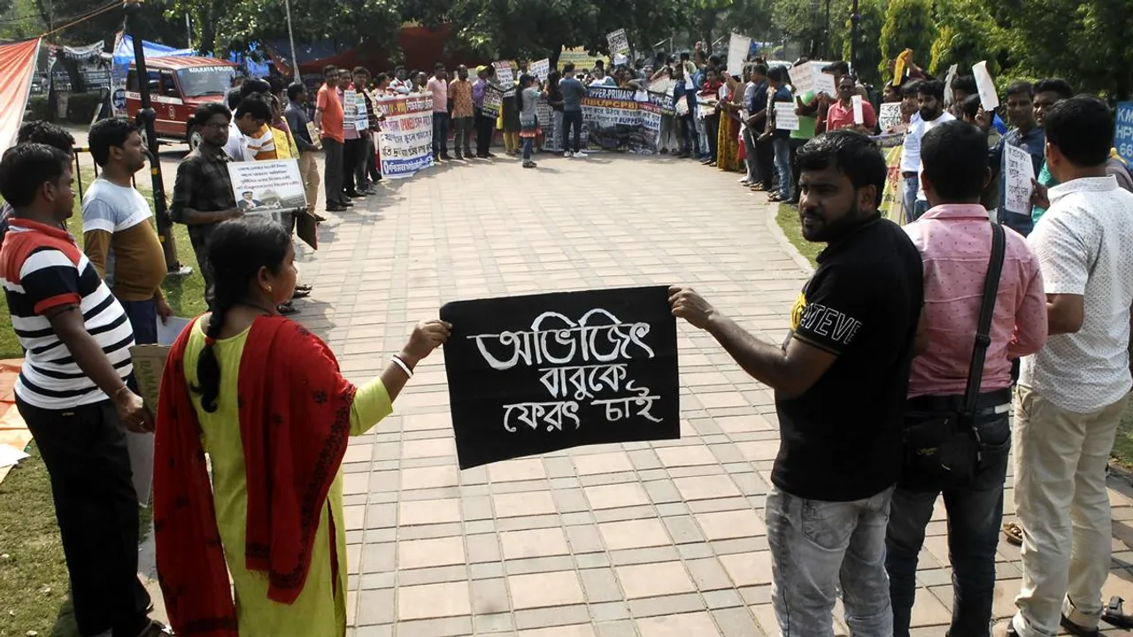 Job Aspirants stage protest against the Supreme Courts decision on Justice Abhijit Ganguly
