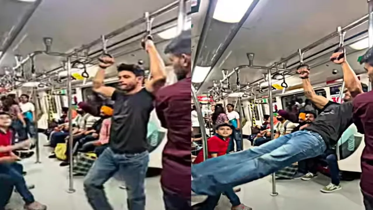 trending Vido,viral video, Delhi metro viral video, viral Delhi metro stunt video, Delhi metro latest news, Delhi metro gym, Delhi metro shocking video, trending video of youth doing stunts in metro, a man doing stunts in metro