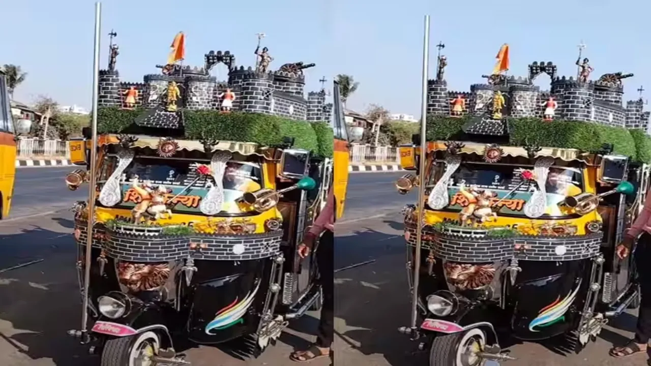 Chhatrapati Shivaji Maharaj , viral video, trending Video, Viral Auto, Viral Chhatrapati Shivaji Maharaj Mahal, Viral Auto Creativity, Trending Auto Design, Viral Auto Design, Modified Auto Video, Auto Made Mahal, Auto Design, Offbeat, Jugaad Video, mumbai news, maharashtra news,