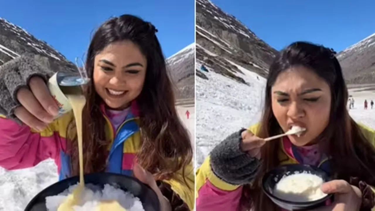 "Woman,ice cream,snow,viral,video,Instagram