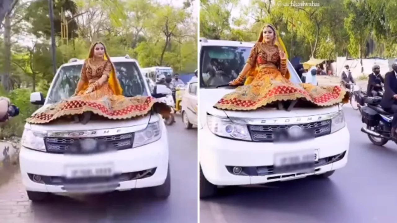 Bride,Bride on Bonnet,Instagram,Instagram Reels,Prayagraj,UP Police,Uttar Pradesh,video,viral video