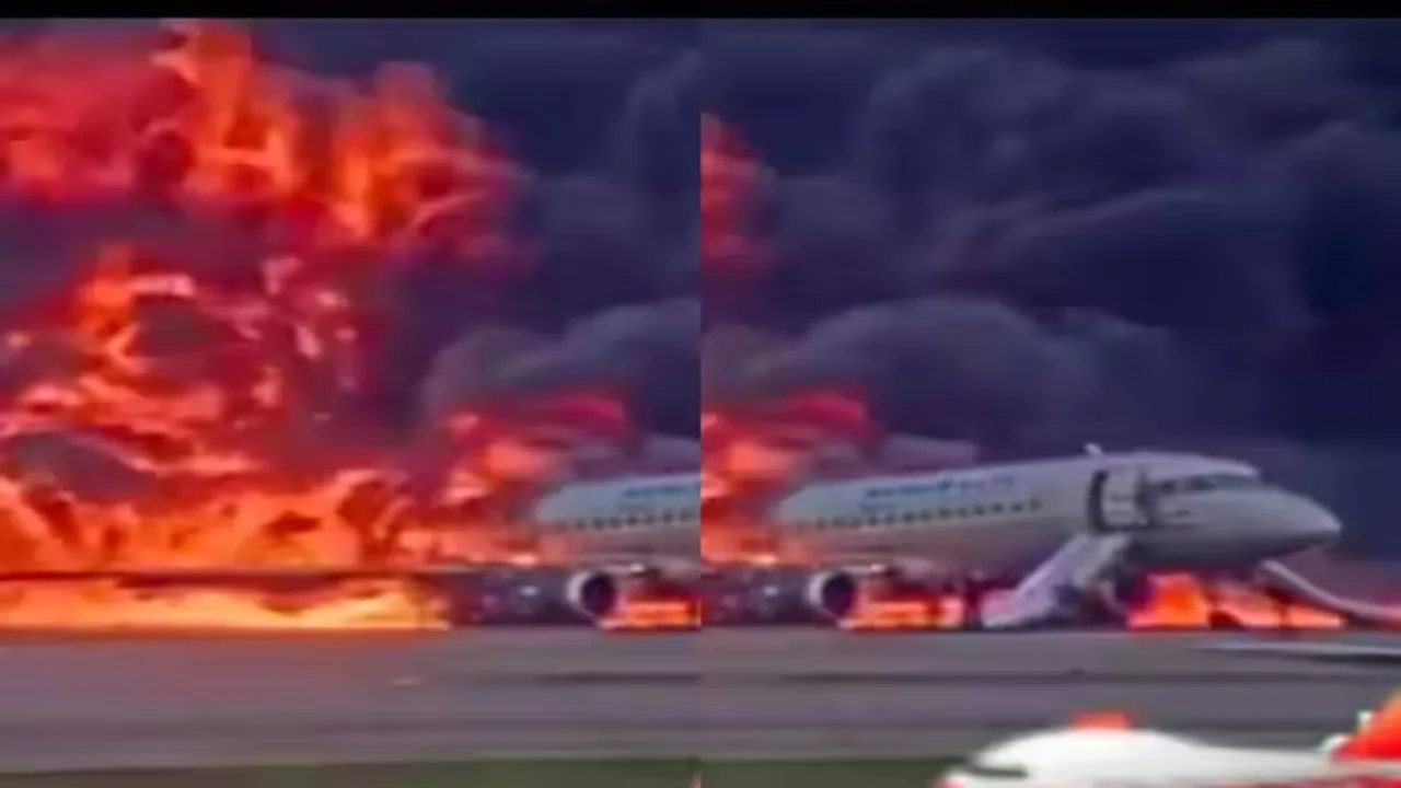 viral video, trending Video, Accident video, flight video, plane video, plane fire, plane fire a video, plane emergency landing video, burning plane standing in runway, people running away from burning plane, shocking video, airplane news,