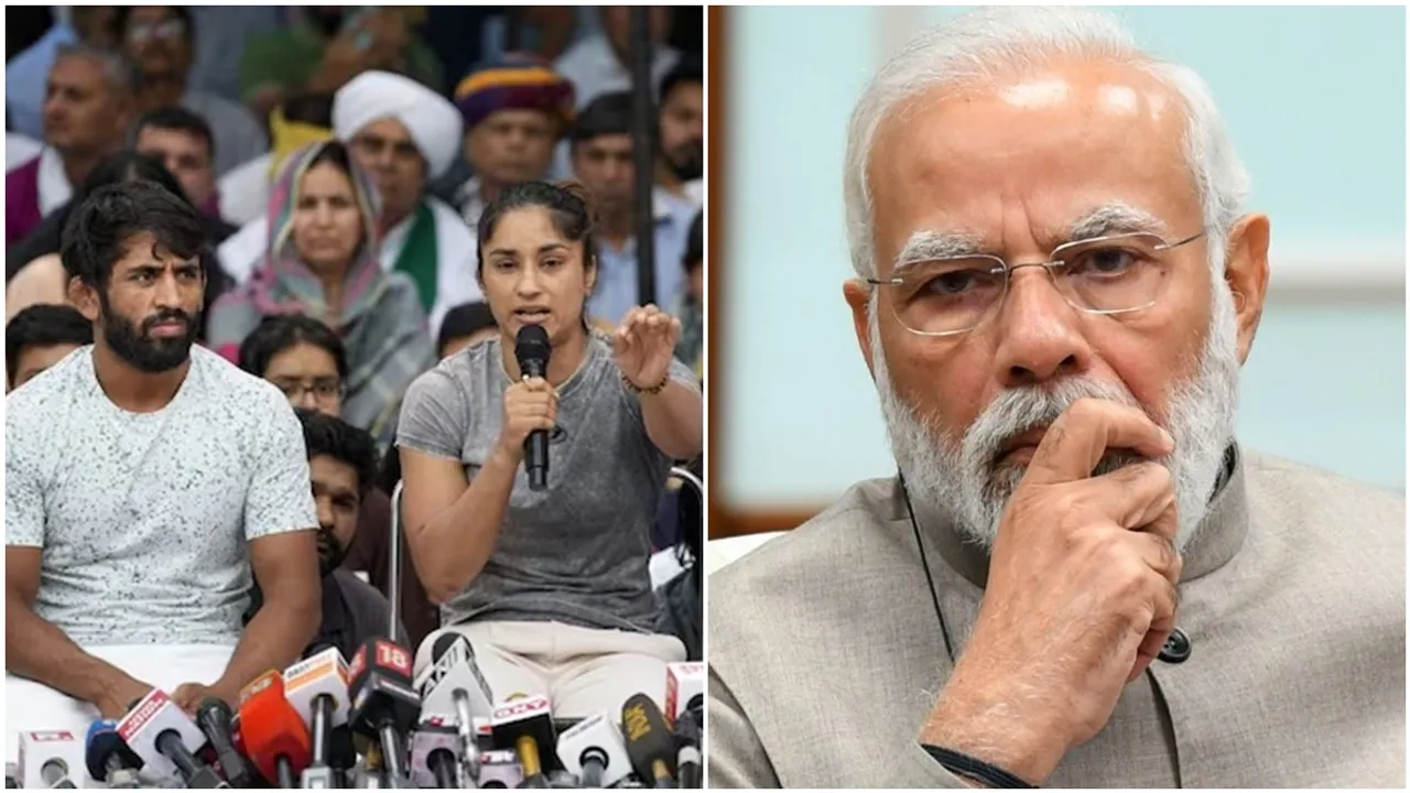 wrestlers protest, wrestlers protest delhi, wrestlers protest brij bhushan singh, brij bhushan sharan singh sexual harassment allegations, WFI chief Brij Bhushan Singh sexual harassment case, bajran punia wrestlers protest, vinesh phogat wrestlers protest