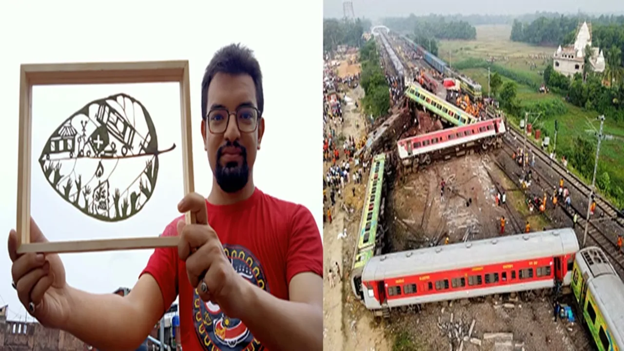 Coromandel Express Accident, Leaf Art, ইন্ডিয়া বুক অফ রেকর্ডস, Leaf artist rickdeep, কলকাতা খবর, এক্সক্লুসিভ নিউজ, Coromandel Express, Coromandel Express accident, odisha-Bengal train, Coromandel news, Odisha news, Odisha train crash, Indian Railways, Indian Railways history, indian Express news, গাছের পাতায় ফুটে উঠলো তালগোল পাকানো করমন্ডলের কামরা,করমন্ডল এক্সপ্রেস দুর্ঘটনা,