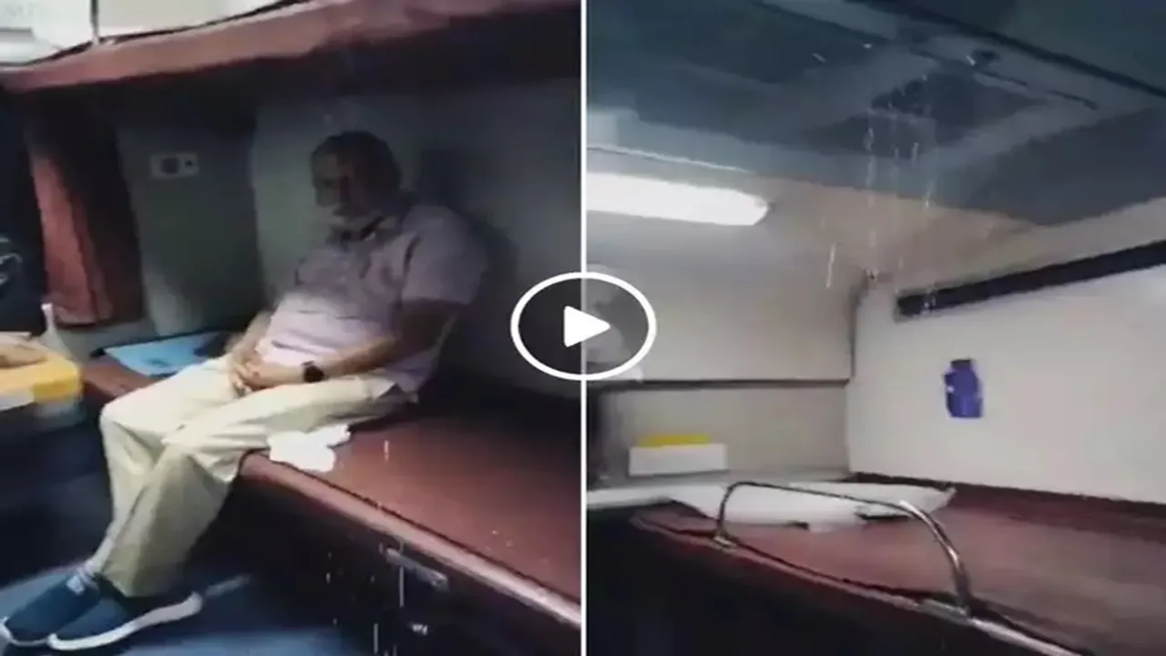 train ki chat se tapakta paani, train ki ac coach me pani ka viral video, rain water inside train ac coach, nbt viral news, nbt viral, mumbai a