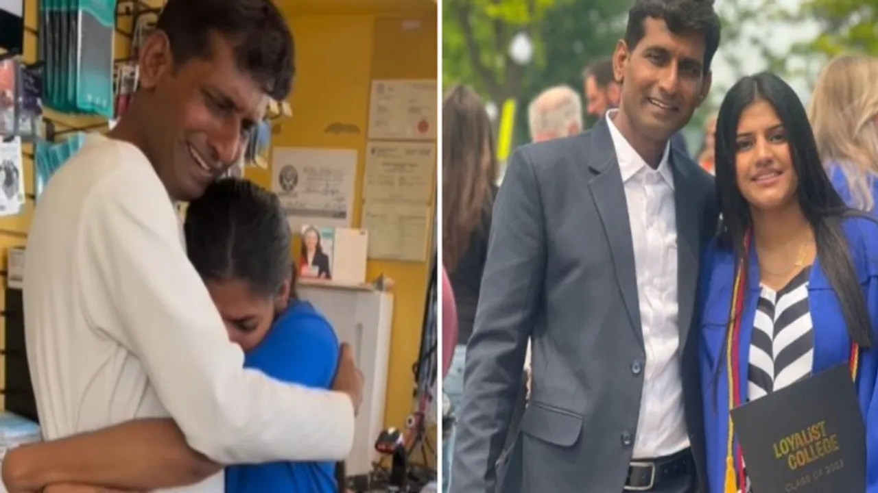 father-daughter relationship, unique, unparalleled, Shrutva Desai, father's great act, surprise, graduation, India, Canada, distance, dramatic scene, store, off surprise, burst into tears, excitement, unforgettable experience, papa, taken aback, emotion, fortunate, wonderful father, love, caption, video, social media users, touching, reunion, comments area, parents, love, sad experience, Humans of Bombay, classmates, visas, airfare, broken, customer, tears, finest moment
