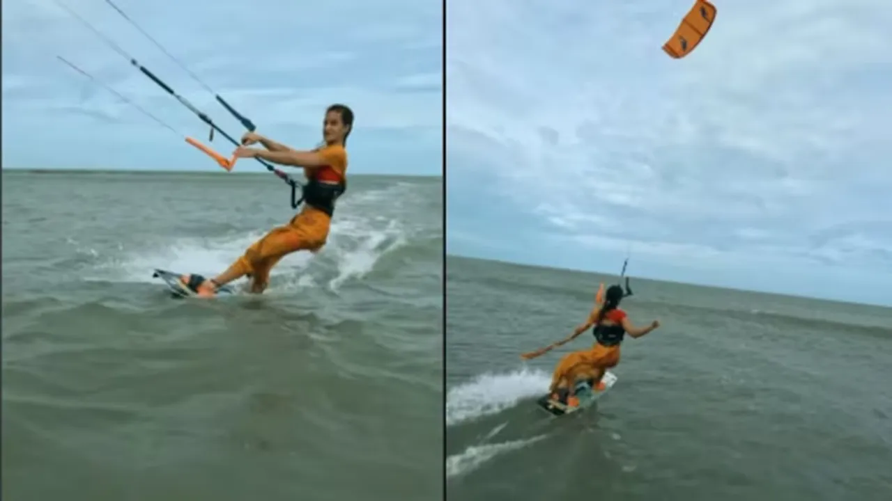 Viral video,kite-surfing,kite-surfing wearing a saree,saree,