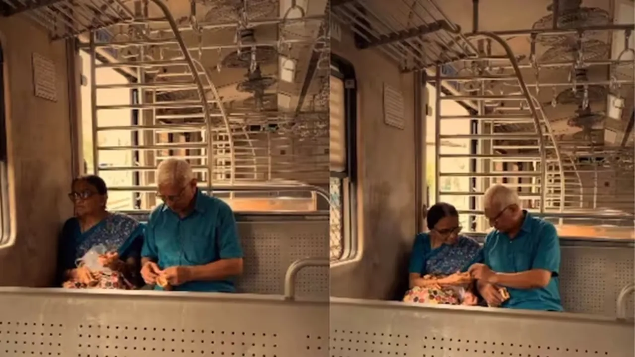 viral video, kolkata local train, elderly bengali couple