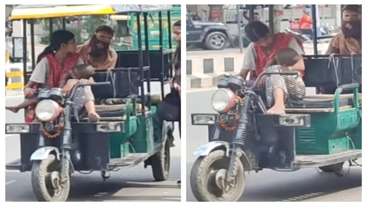 woman with child,woman drives e-rickshaw,viral video,trending video,instagram video,viral bhayani,twitter video,emotional video,motivational video" />
