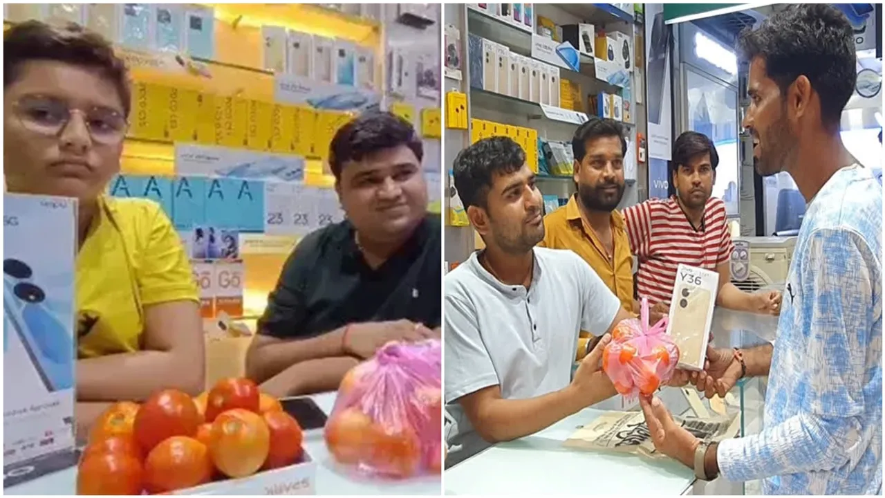 ashoknagar news, tomato free with phone, 2kg tomato free with smartphone, 2 kg tomato free with mobile in ashoknagar, ashoknagar shop free tomato scheme, free tomato with phone scheme ashoknagar, tomato price hike, tomato price today, tomato with phone scheme ashoknagar, mp news, shopkeeper gave unique, ashoknagar shopkeeper 2kg free tomato scheme, viral news