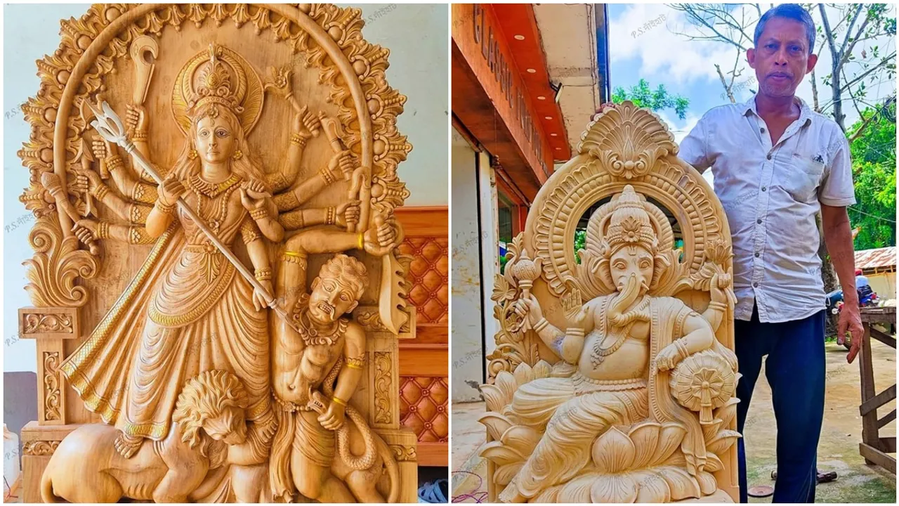 wooden durga made by suranjan sarkar of katwa will be sent to malaysia