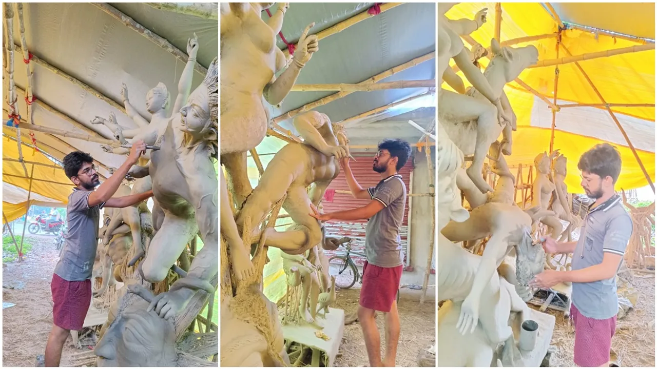 Hooghly Youth Earns by making idols, Durga Puja 2023, দুর্গাপুজো 2023, পলিটেকনিক ইঞ্জিনিয়ার হয়েও প্রতিমা তৈরি করছেন, হুগলির খবর, Hooghly News,