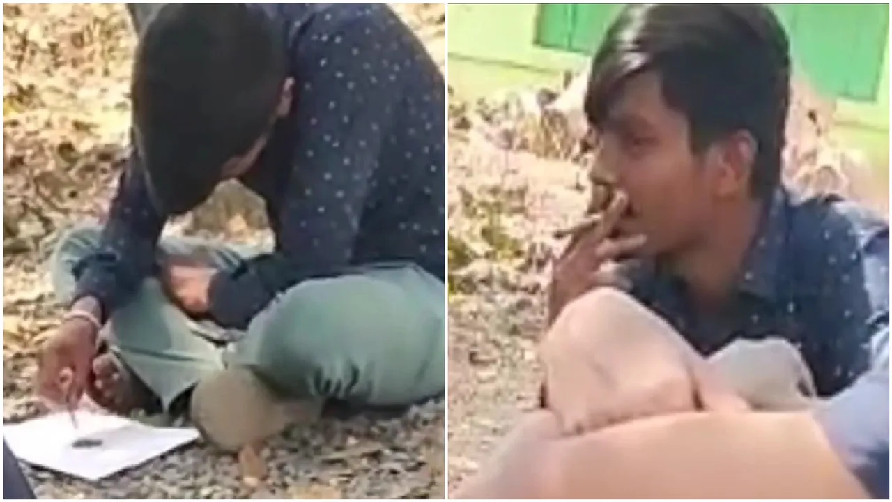 picture of TMCP leader enjoying cannabis while sitting on college campus has gone viral , কলেজ ক্যাম্পাসে বসে তৃণমূল ছাত্র নেতা গাঁজায় সুখটান দিচ্ছেন ছবি ভাইরাল বর্ধমান গাটগোবিন্দপুর কলেজ
