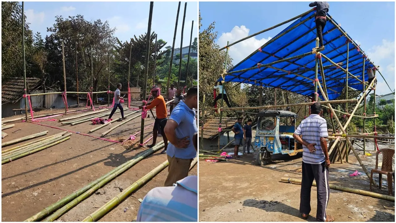 club committee rebuilt puja pandal that was destroyed by fire in Maldas English Bazar