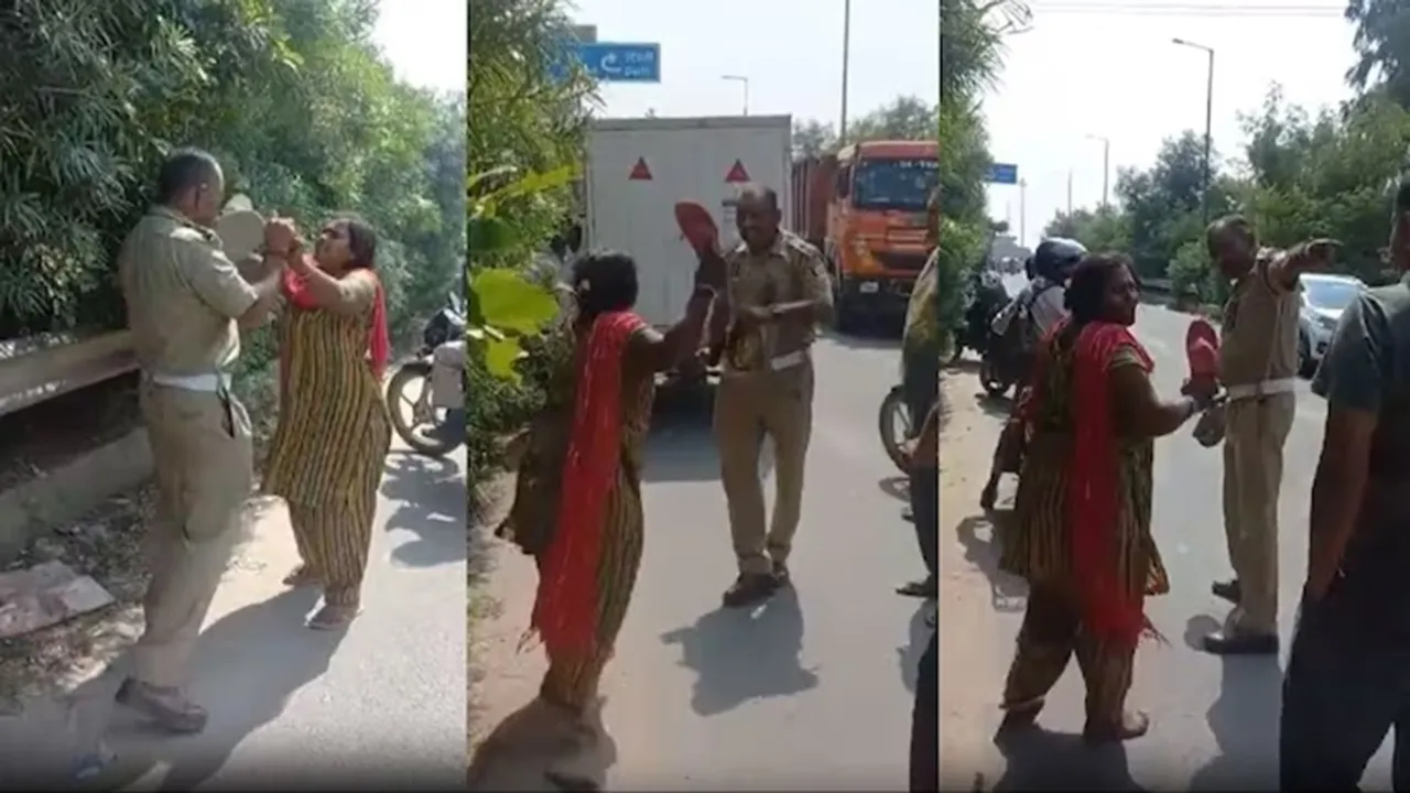 On camera, woman e-rickshaw driver hits traffic cop with slippers in Ghaziabad