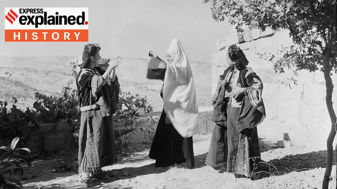 Palestinian women taking part in a traditional dance in Bethlehem, in 1936.