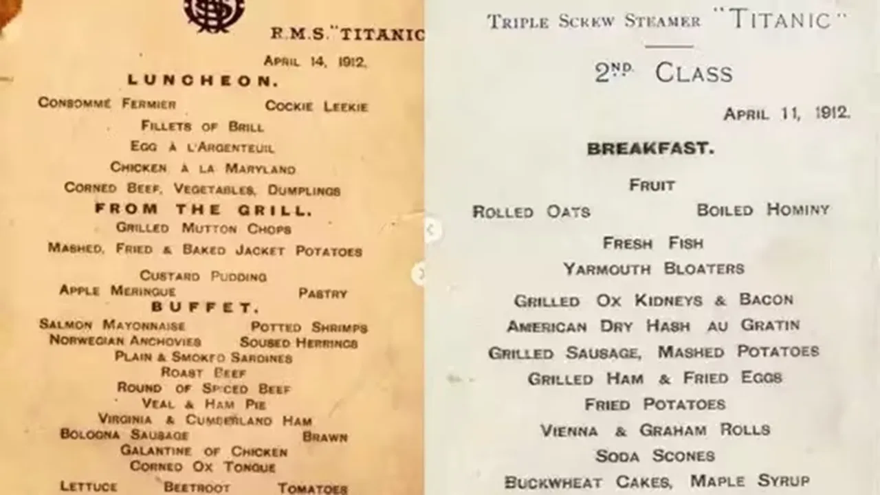 Titanic, first-class dinner menu, auction, England, 83,000 pounds, 84.5 lakh, Guardian, Henry Aldridge & Son, Wiltshire, artefacts, tartan deck blanket, Len Stephenson, Dominion, Nova Scotia",