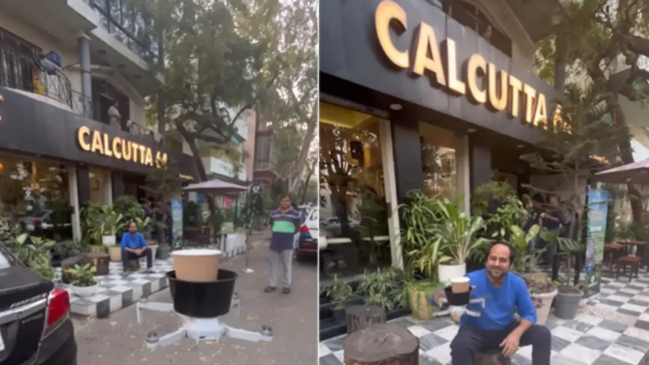 cafe in Kolkata, cafe serves coffee with a drone, coffee with a drone, Kolkata restaurant , Coffee serves from drone, Coffee , drone , viral video, Calcutta 64, Calcutta 64 at Salt Lake, viral news, trending video,