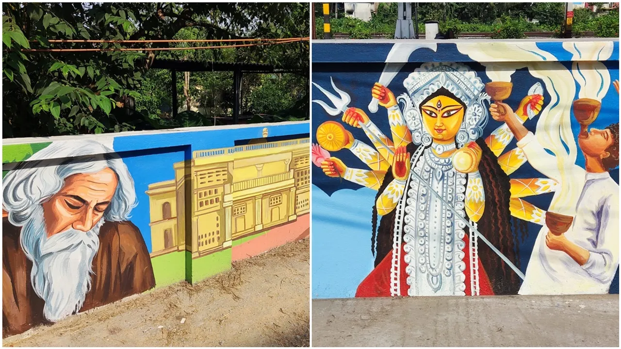 initiative by railways colorful paintings have been painted on outer wall of Barrackpore station