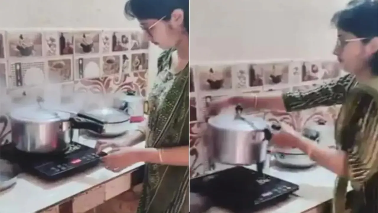 pressure cooker,woman,jugaad,viral video,trending,Viral Video,