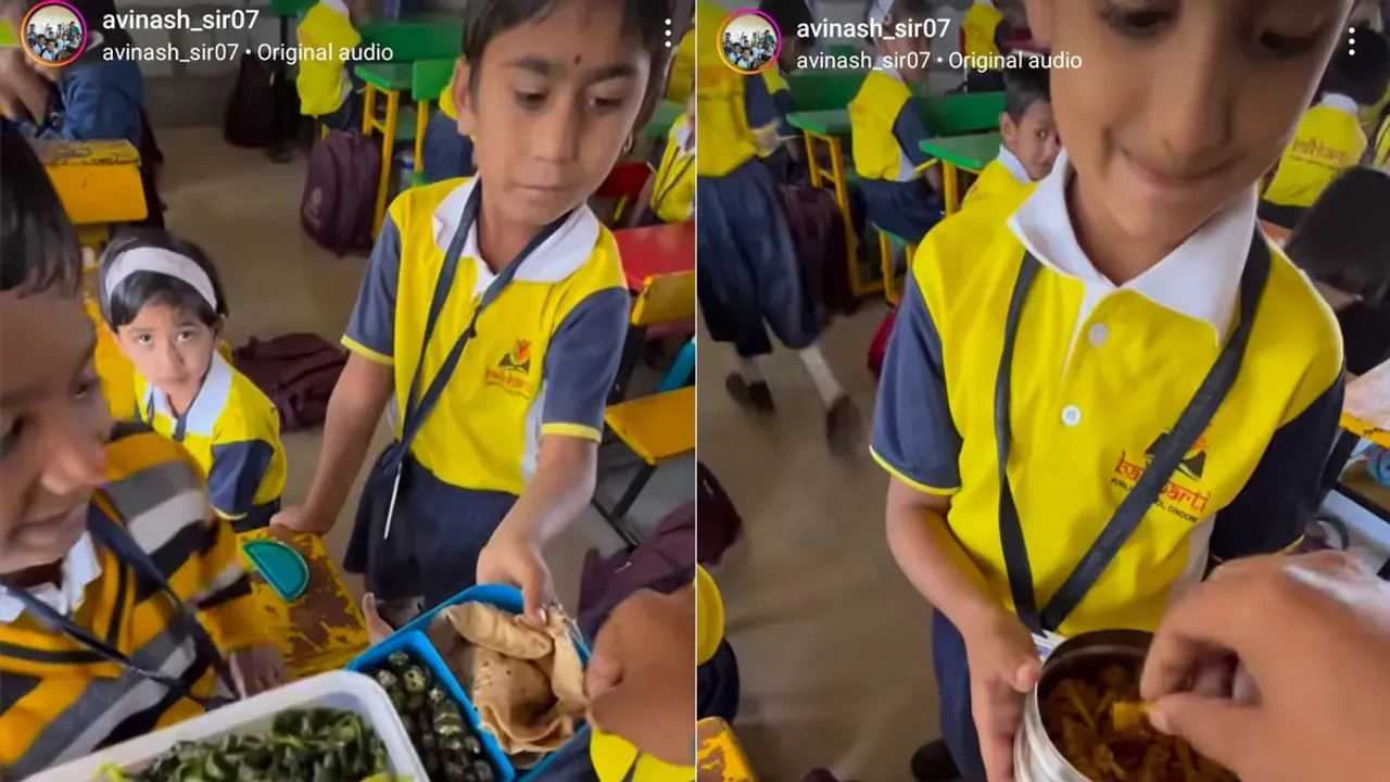 tiffin,viral video,heartwarming content,tiffin food,students,viral news,trending news,students sharing tiffin with teacher,school lunch,Tiffins Food Viral Video,Tiffins Food Viral