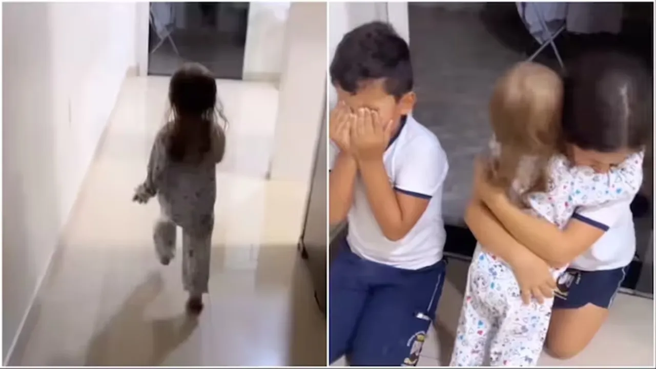 girl battling cancer reunites with older siblings"," girl with cancer reunites with siblings viral video"," girl cancer older brother sister hugs video