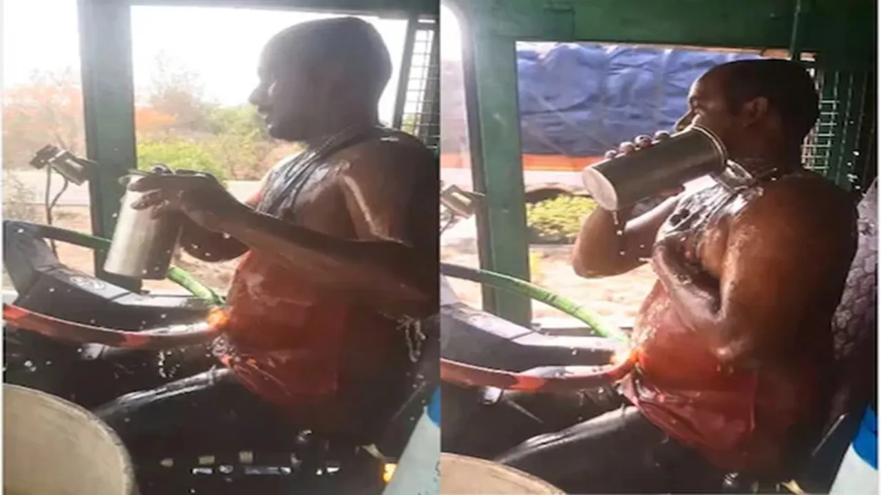 truck driver bathing video , truck driver bathing in truck , driver bathing inside truck on road , chalti truck mein nahaya driver , driver ke nahane ka video , truck mein nahaya driver , driver bathing moving truck viral video , ajab gajab news , viral news , world news",