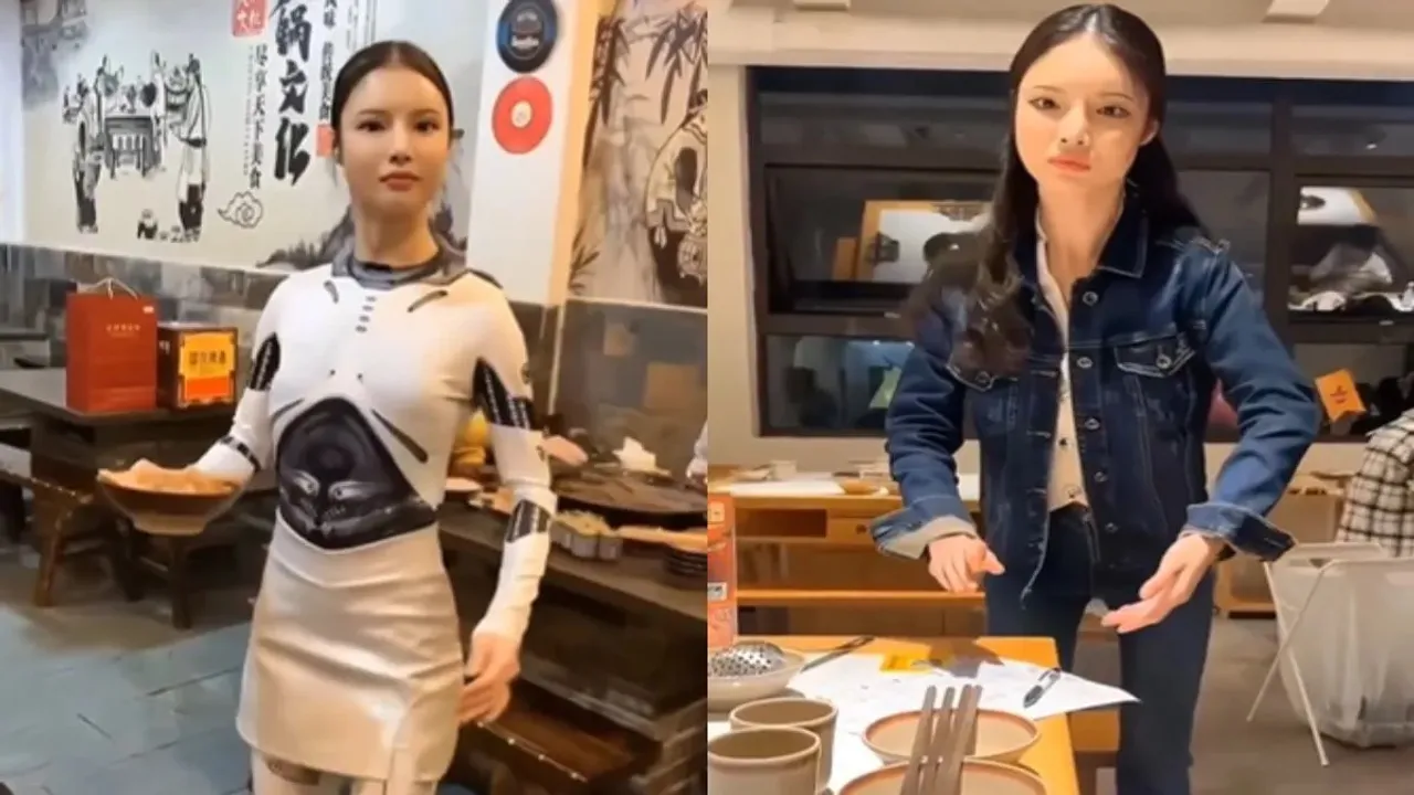 Viral Video, China Viral Video, Chinese Lady waiter, Waiter serve food in robotic style, viral news, trending news