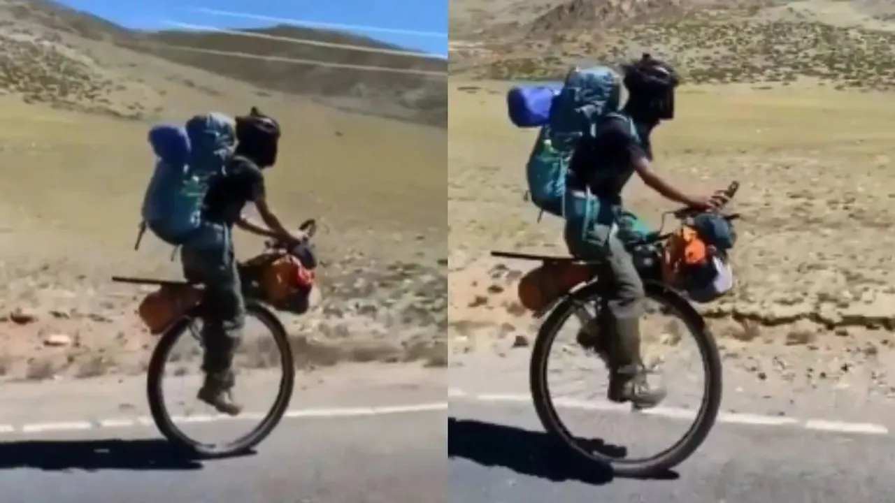 "Viral Video, Viral News, Cycle with only one wheel, one wheel bicycle, strange bicycle, most unique bicycle,