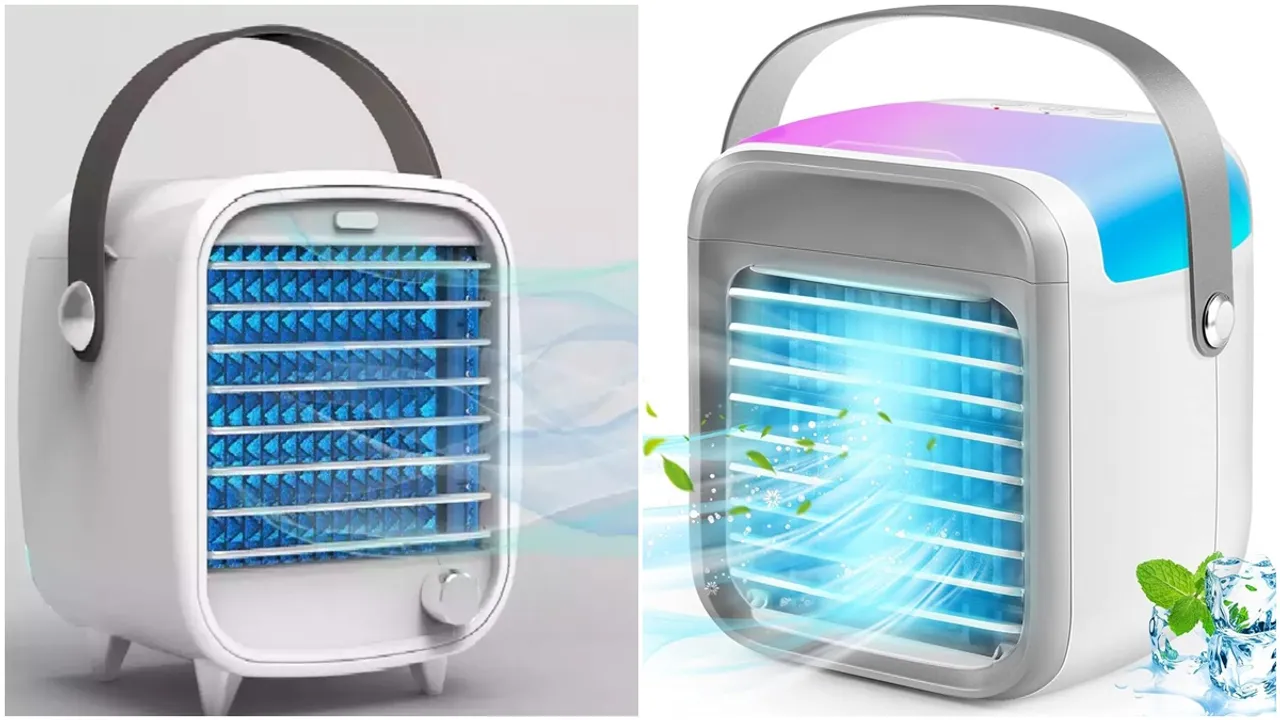 "Mini portable air conditioner, Mini portable cooler, Mini portable fan, Mini portable table fan, mini table fan, mini cooler,