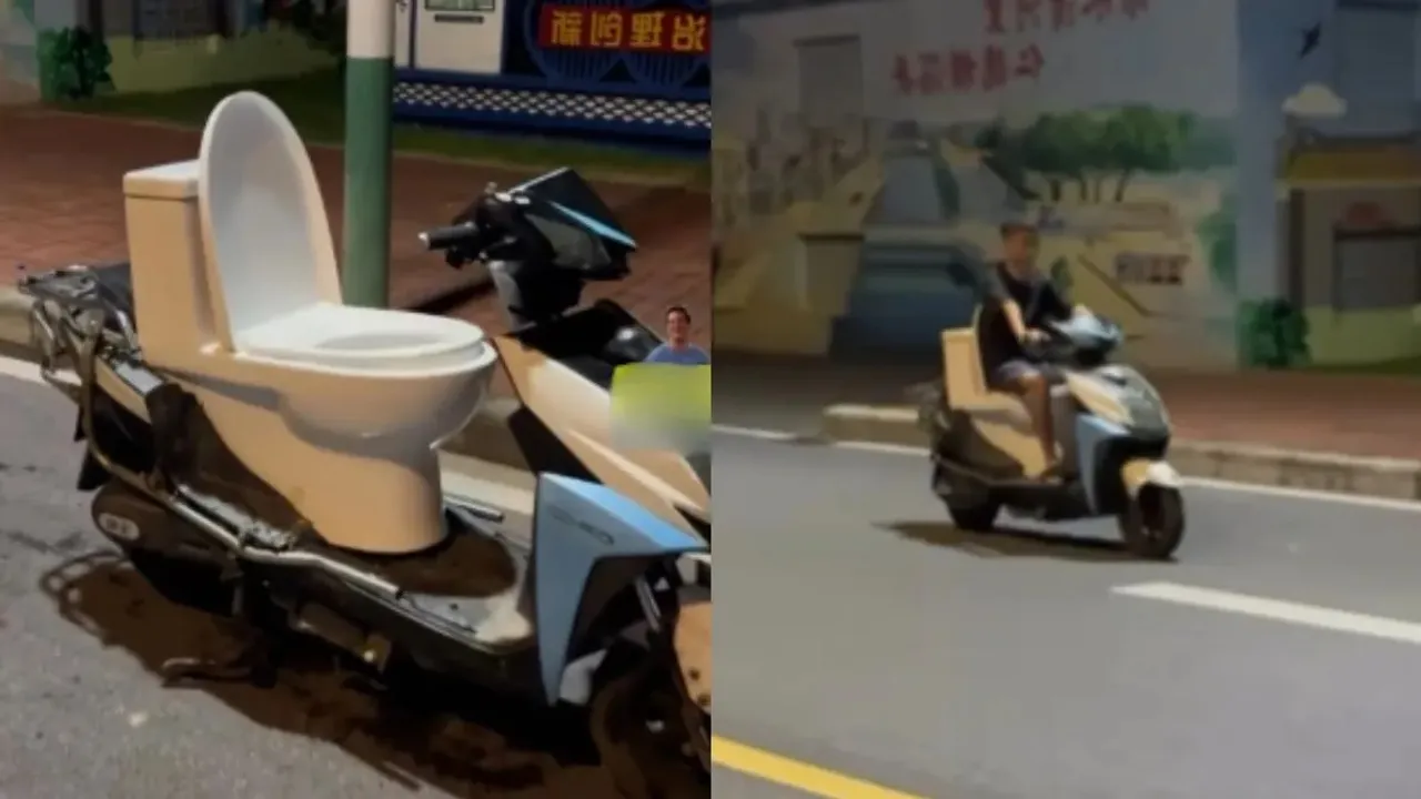 Viral Video, Weird Scooter Ever, Scooty with Commode, Trending Video, Man fited Commode on Working Scooter, Jugaad, Shocking Video