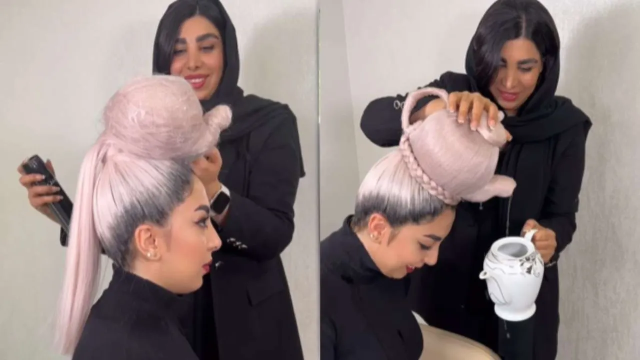 Iranian Hairstylist, Hair Style, Teapot Hairstyle, Viral Video, Hairstyles, Trendy Hair Style"