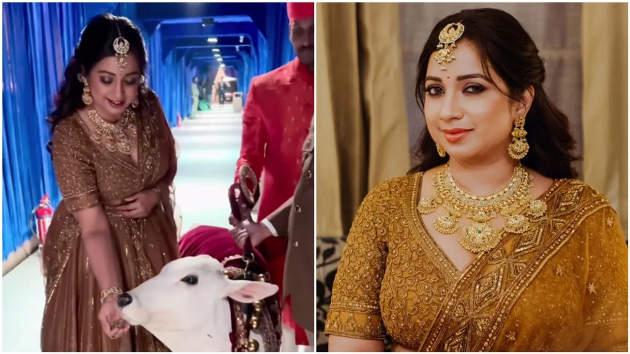 Shreya ghoshal with two baby calf at Ambani wedding bollywood news
