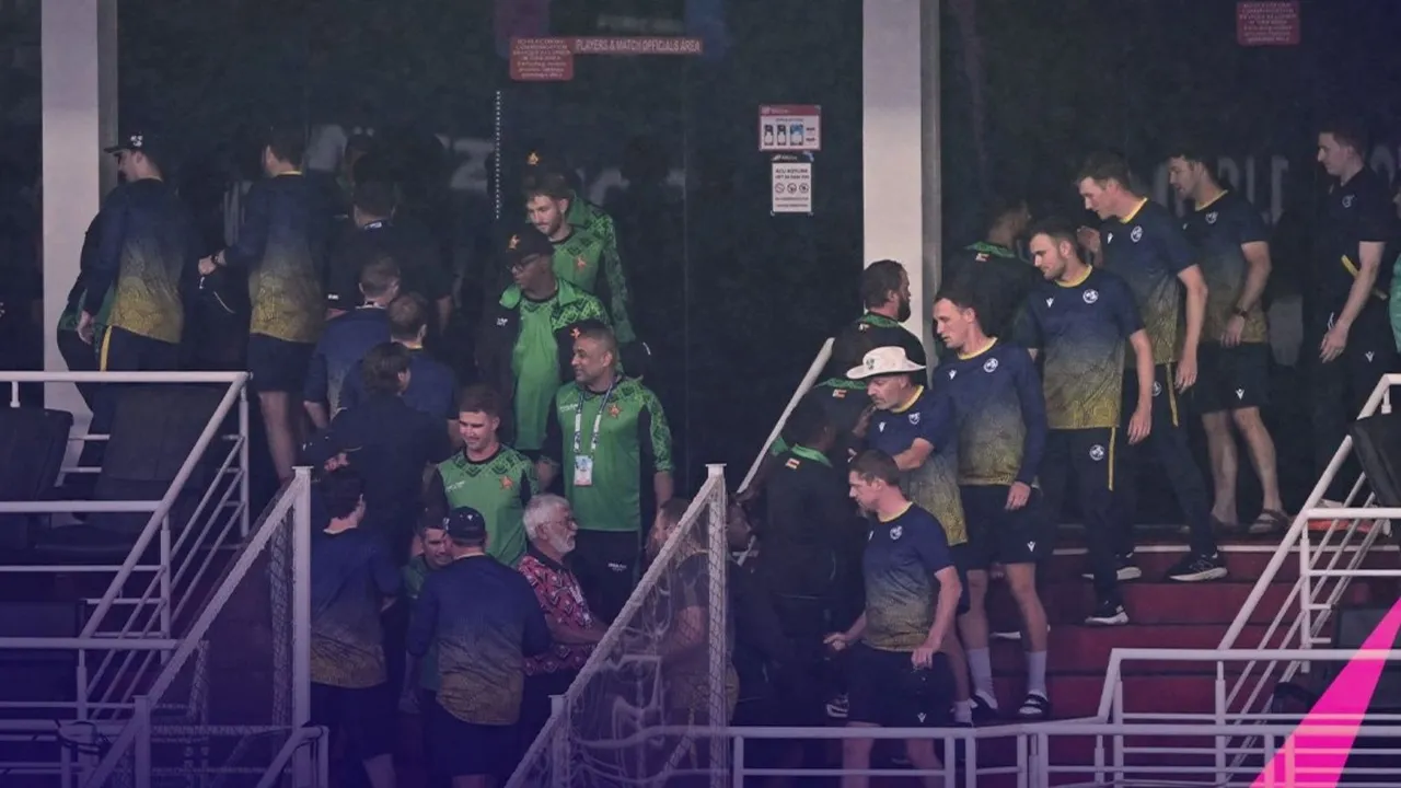 Zimbabwe cricket team celebrating Super 8 qualification T20 World Cup 2026