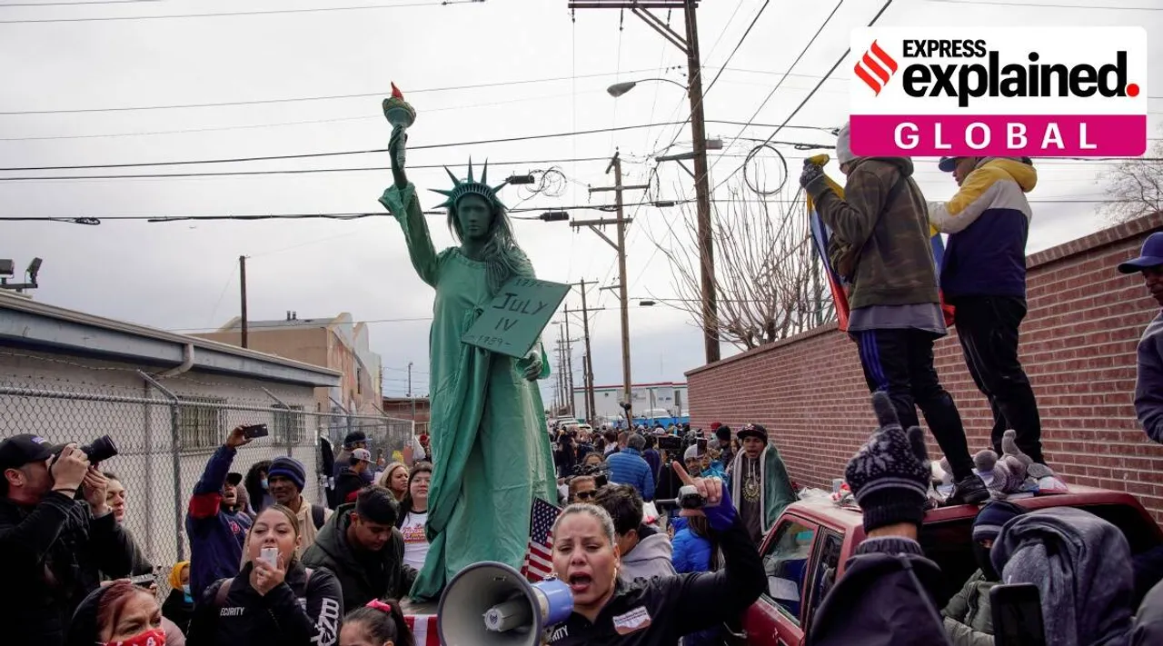 Protesters march near Sacred Heart Church, where many undocumented Venezuelans have been staying, during protest to demand an end to the immigration policy called "Title 42" in Texas, U.S., January 7, 2023. (Photo via REUTERS/Paul Ratje)