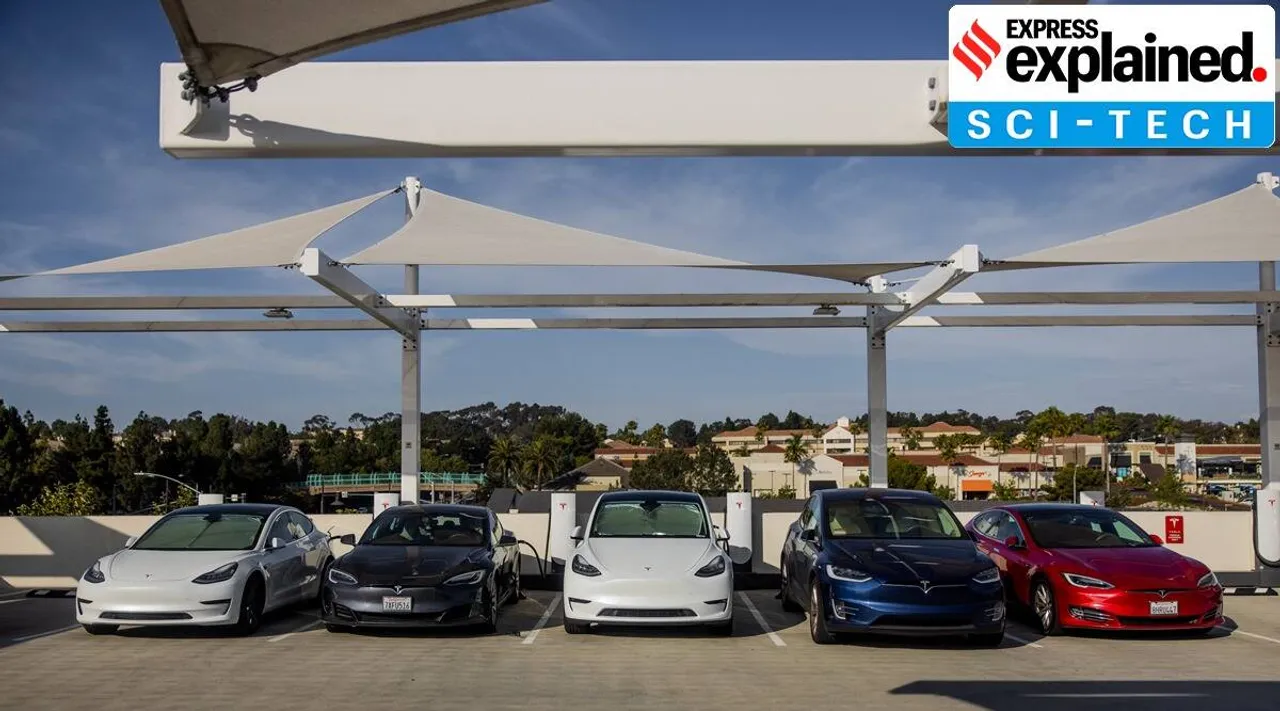 Tesla vehicles charge at the One Paseo mall in San Diego (New York Times)