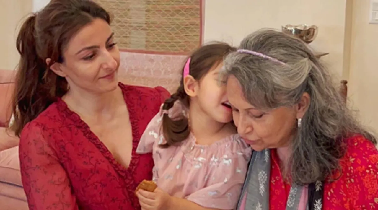 Soha Ali Khan with daughter Inaaya and mother Sharmila Tagore (Source: Soha Ali Khan/Instagram)