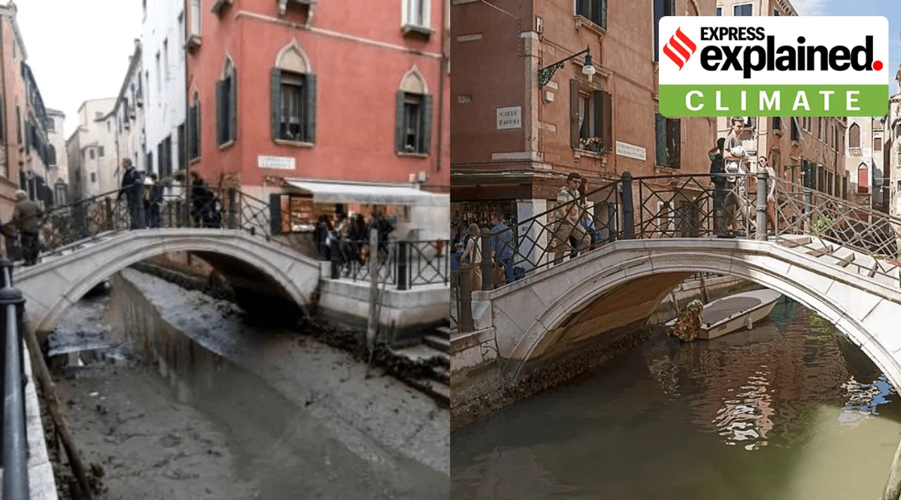 Some experts suggest that the region hasn’t been able to recuperate from the after-effects of last year’s drought. Here, Ponte Zaguri, in Venice, on rio di San Maurizio as seen at present (L) and in an earlier photo (R). (Images via AP/Wikimedia Commons)