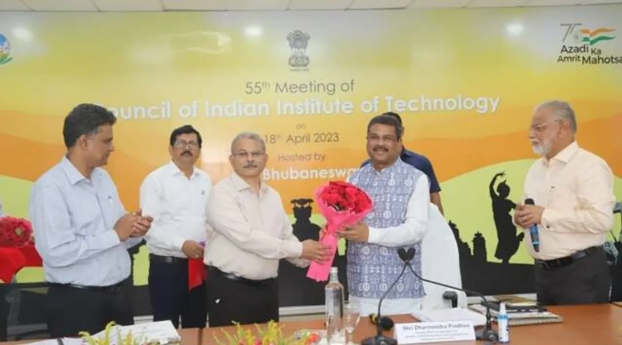 Union Education Minister Dharmendra Pradhan during the 55th IIT Council meet at IIT Bhubaneswar on Tuesday. (Image source: Twitter)
