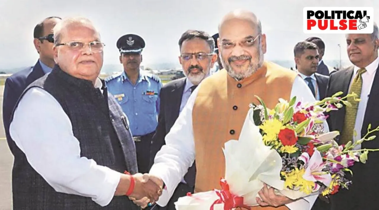 Former Jammu and Kashmir governor Satya Pal and Amit Shah (Express file photo)